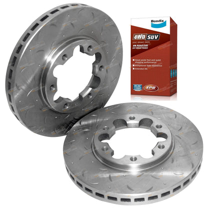 2 Front Disc Rotors Slotted Drilled + Bendix Brake Pads for Nissan Patrol (2000–2023)