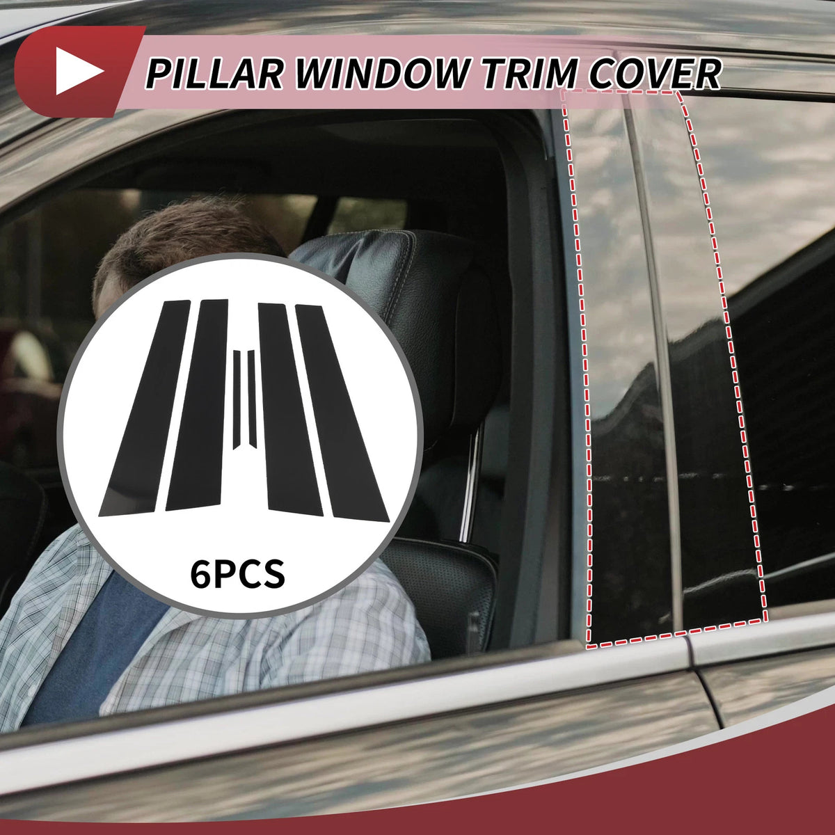 6 Pcs Door Pillar Window Trim for Cadillac CTS (2002–2007) Black