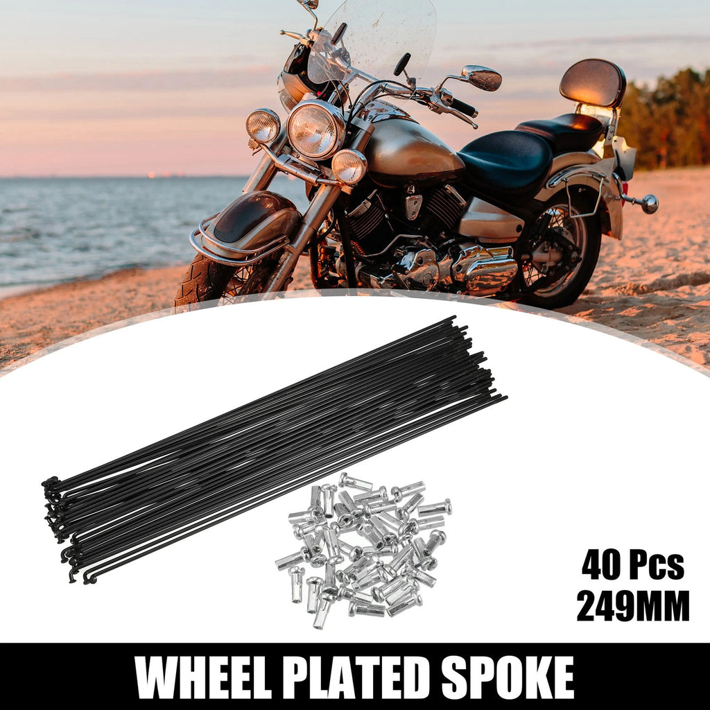 40 Pcs Bicycle Steel Spokes 14G 249mm with Nipples for Most Bikes