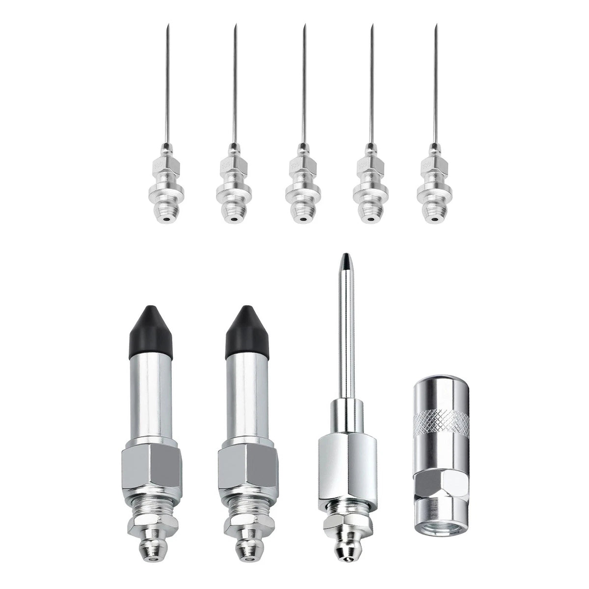 Grease Gun Injector Needle Nozzle Kit with Rubber Adapter (9 Pcs)