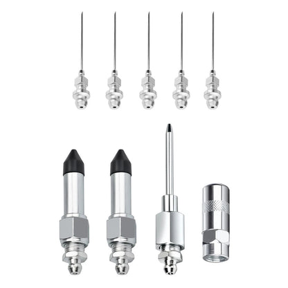 Grease Gun Injector Needle Nozzle Kit with Rubber Adapter (9 Pcs)
