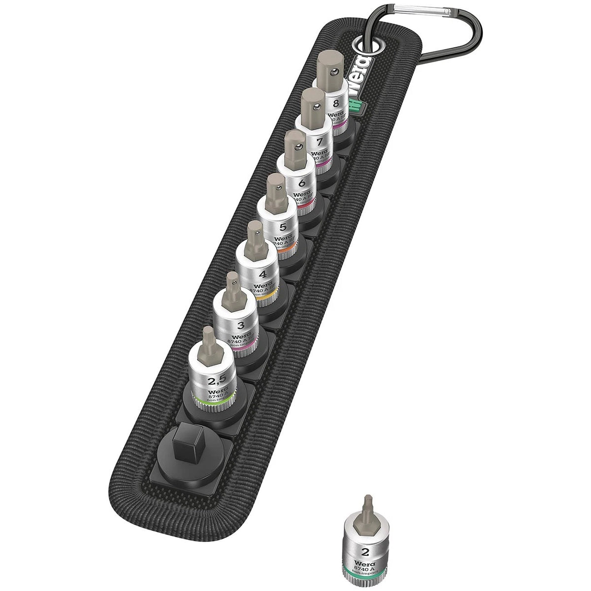 Set of 8 Wera Metric Hex-Plus Bit Sockets with Hold Function 3/8" Drive