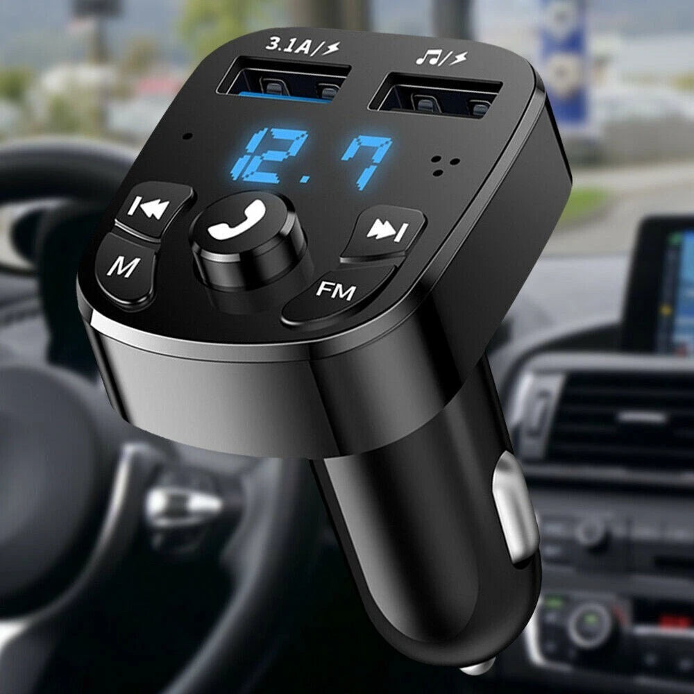Wireless Bluetooth FM Transmitter MP3 Player with 2 USB Fast Charger Adapter