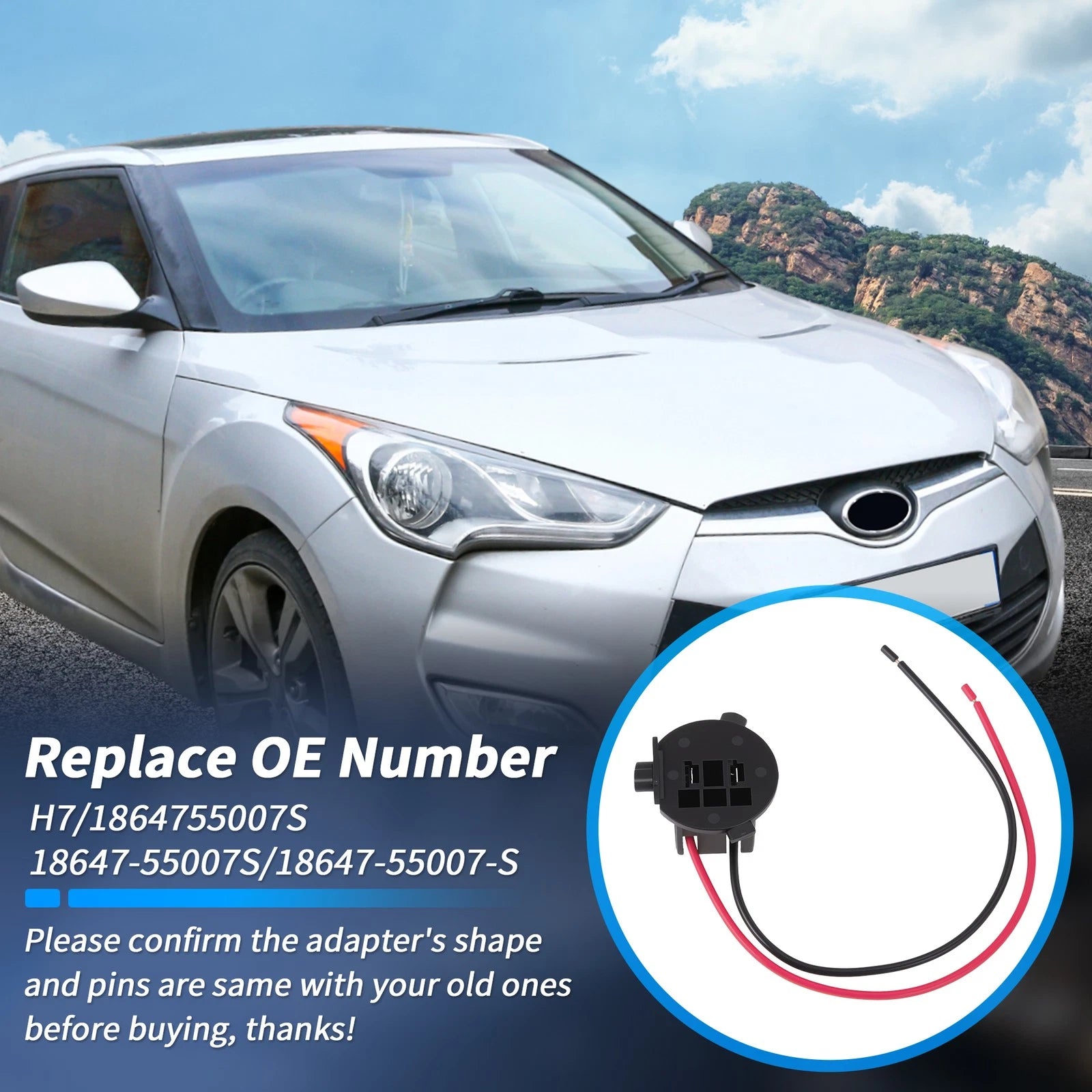 H7 Bulb Socket Retainer Adapter Set for Hyundai Veloster 2012–2018