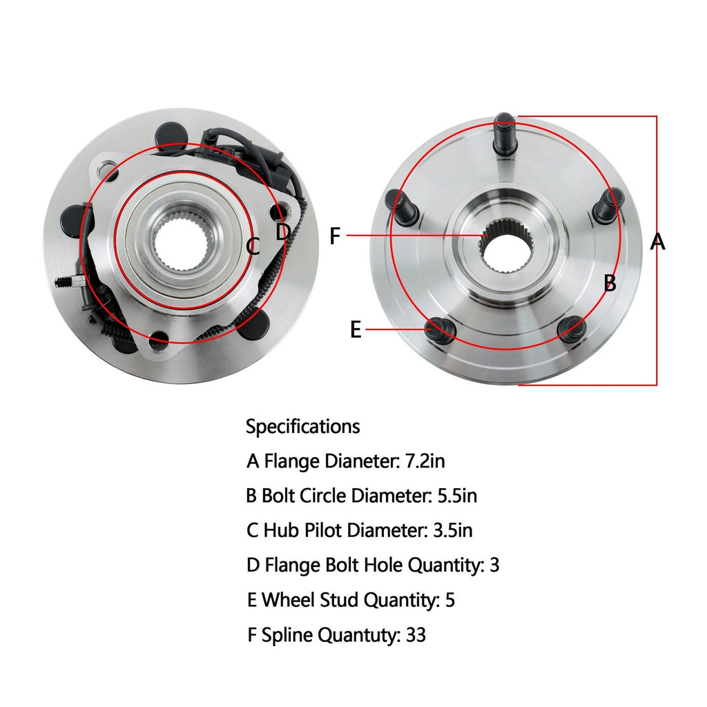 2PC Front Wheel Hub Bearings Assembly for Ram 1500 (2012–2021)