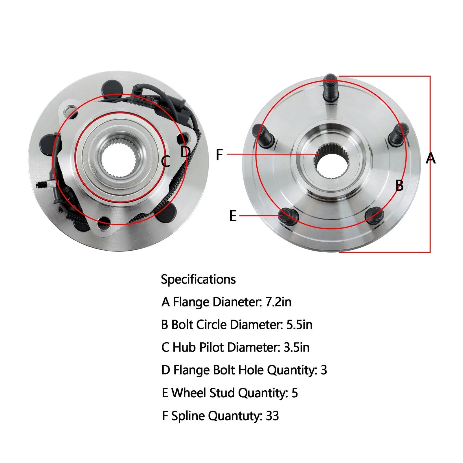 2PC Front Wheel Hub Bearings Assembly for Ram 1500 (2012–2021)