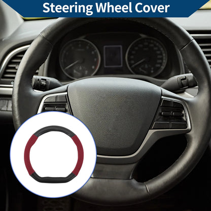 Steering Wheel Cover for Universal Fit (14.96", Black Red Carbon Fiber)