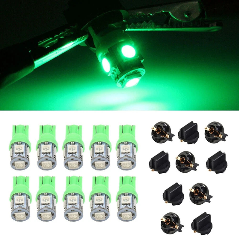 10X Safe Green 194 LED Bulbs for Instrument Panel Cluster Dash Lights