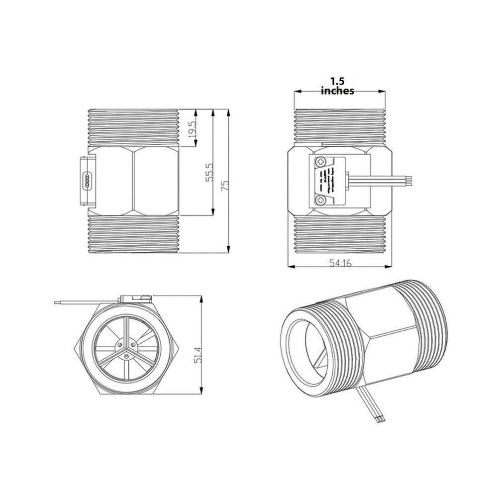 Stainless Steel Liquid Flow Sensor DN40 DN50 Hall Effect 5-150 L/min