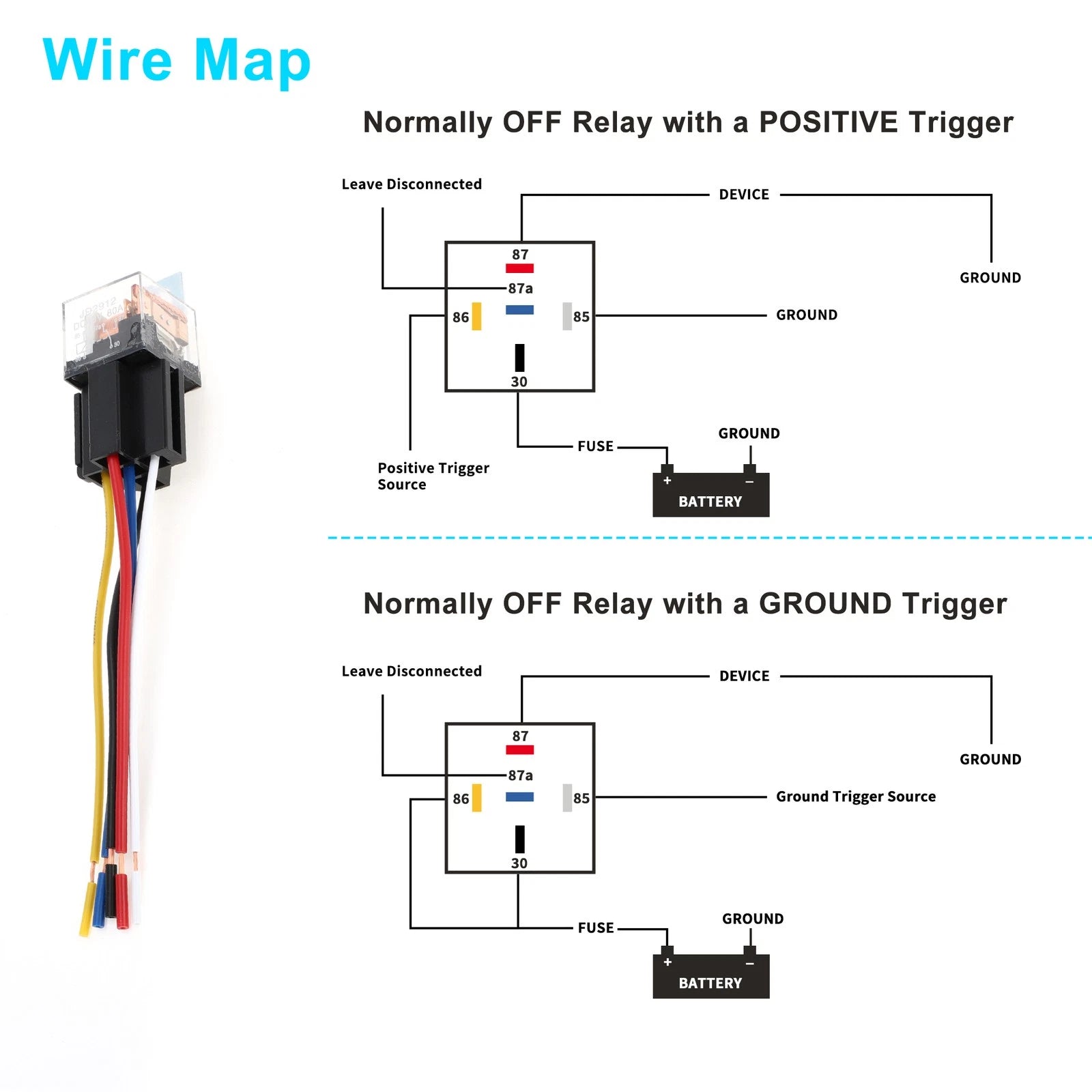 2 Pcs 5-Pin Auto Relay for 48V Systems (80A) with Harness Sockets