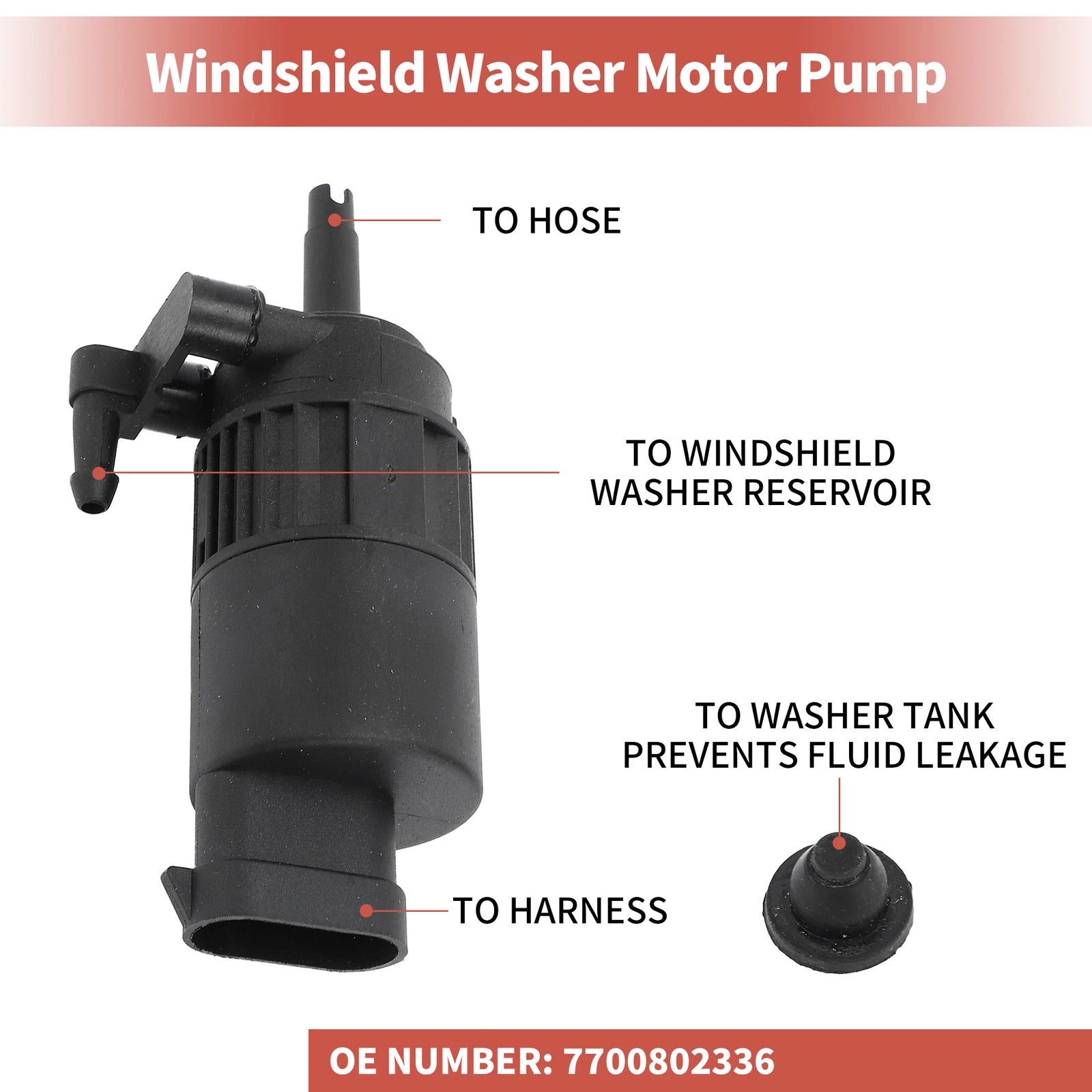 Windshield Washer Pump w/Grommet for Renault (No. 7700802336)