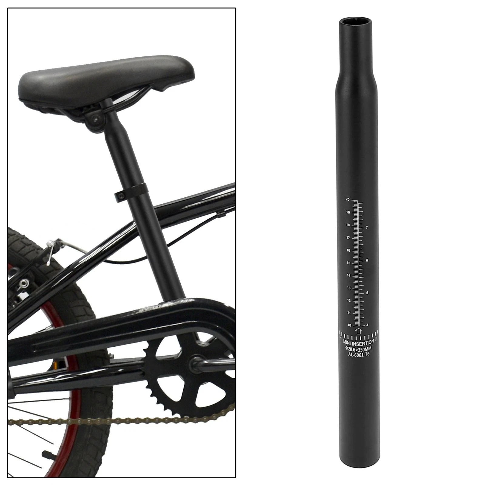 Bicycle Seat Post Aluminum Alloy with Scale Mark for 28.6x350mm Black