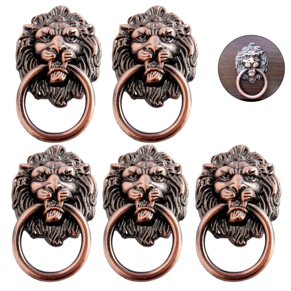 5Pcs Antique Lion Head Pull Handle for Cabinet Door Knob Hardware