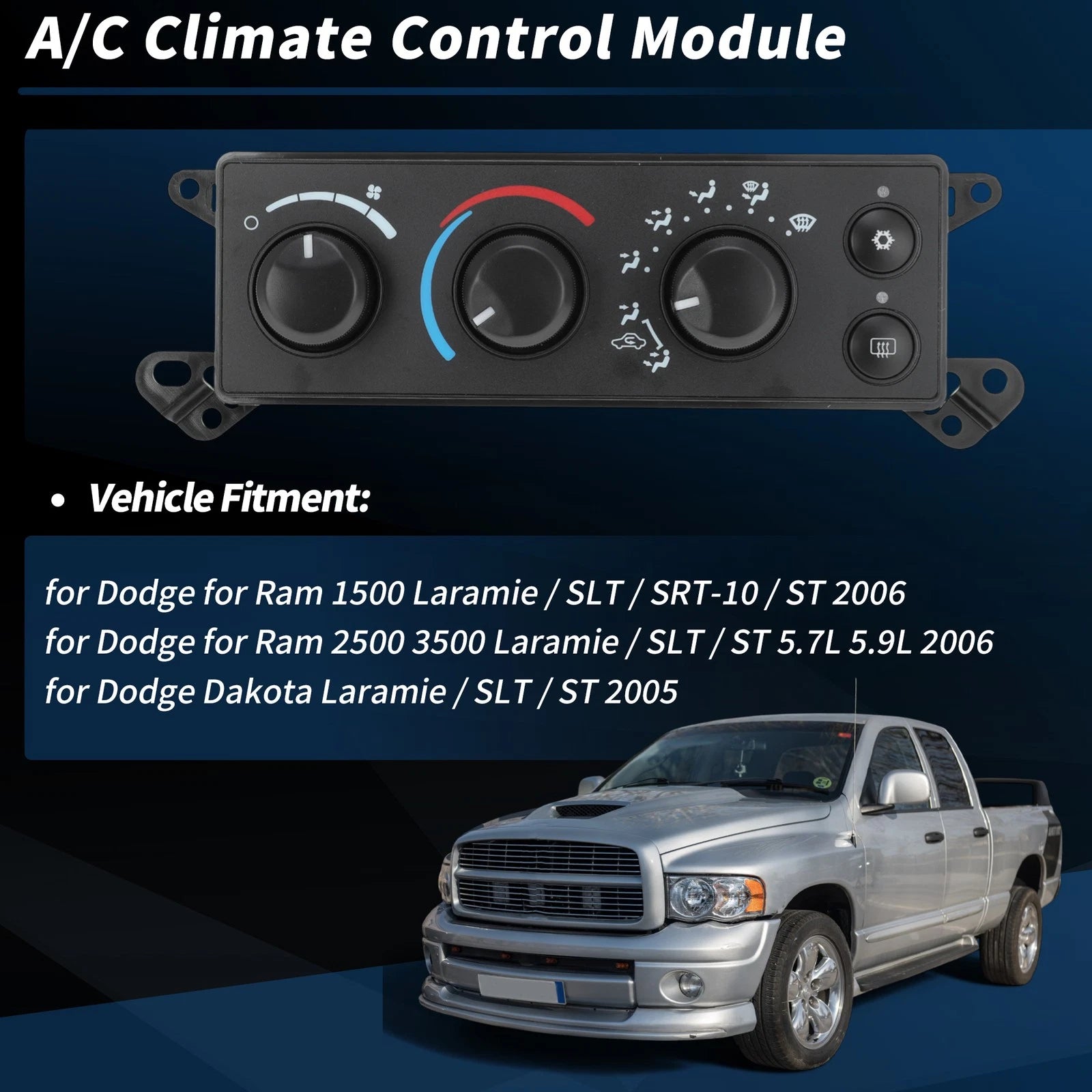 A/C Heater Climate Control Module Replacement for Dodge Ram 1500 2500 3500 (2005–2006)