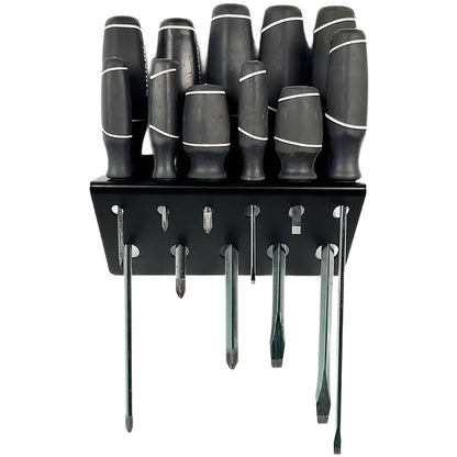 11-Hole Black Iron Screwdriver Holder for Workshop Use