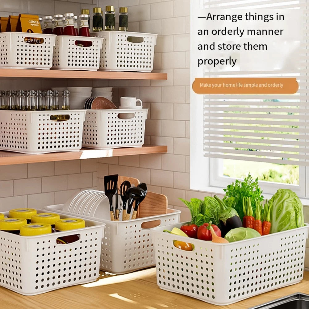 Plastic Storage Basket for Home Desktop Kitchen Bath (White/Yellow)