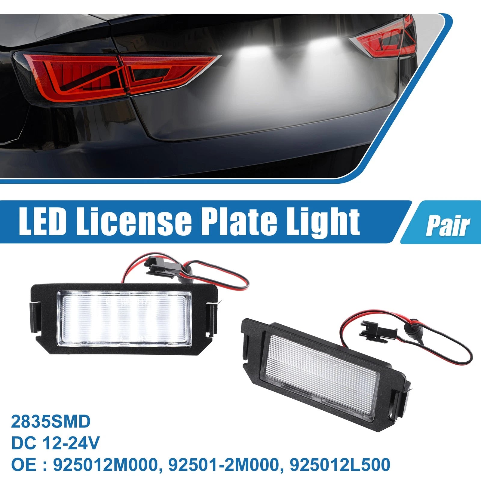 White LED License Plate Light Pair Replacement for Hyundai (2006–2021)