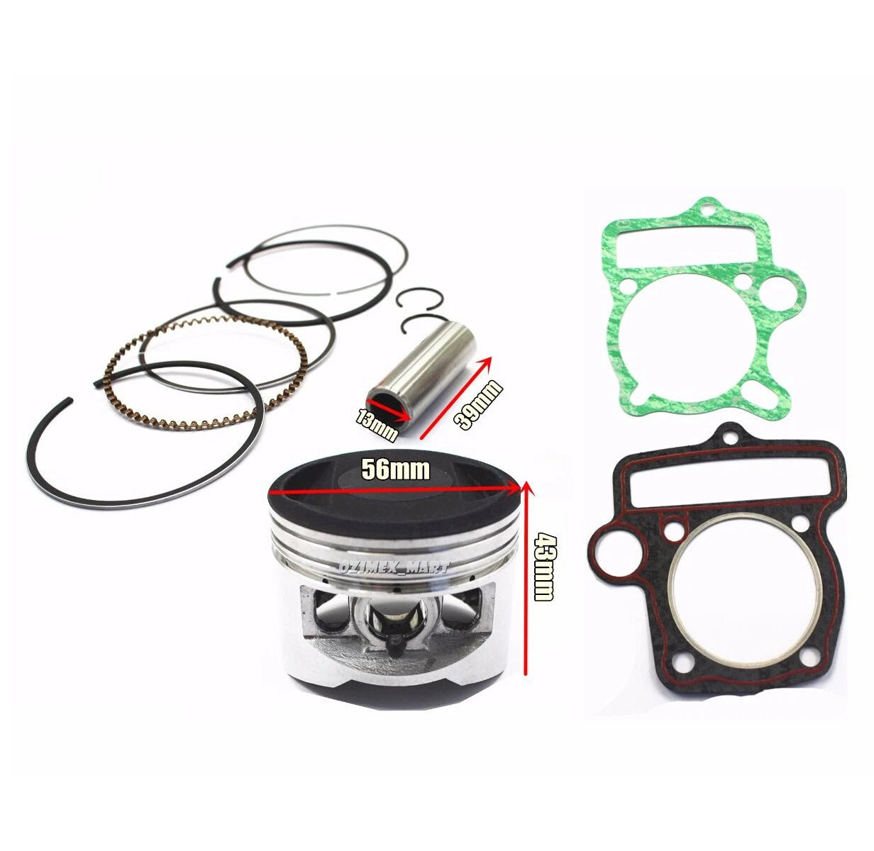Piston Rings Kit + Gaskets for YX 140cc Engine (PIT PRO TRAIL DIRT BIKE)