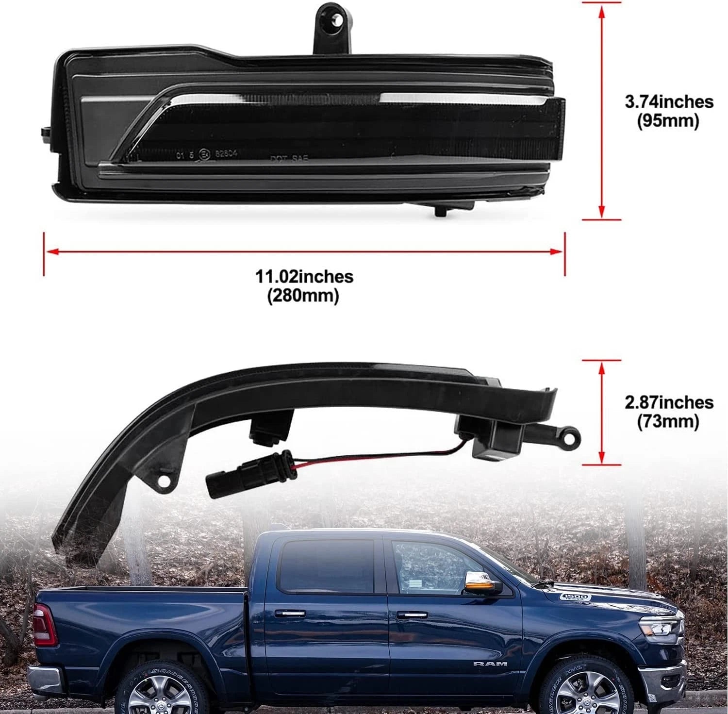 Pair LED Sequential Side Mirror Turn Signal Lights for Dodge Ram 1500 (2019–2022)