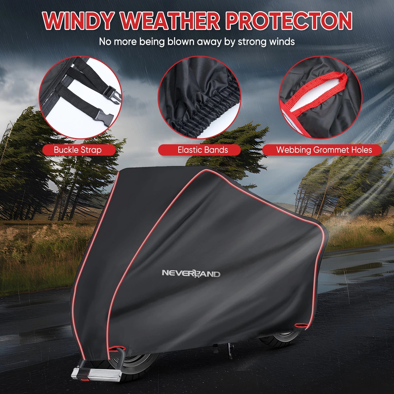 Motorcycle Cover Waterproof with Reflective Strip for Large Size Models