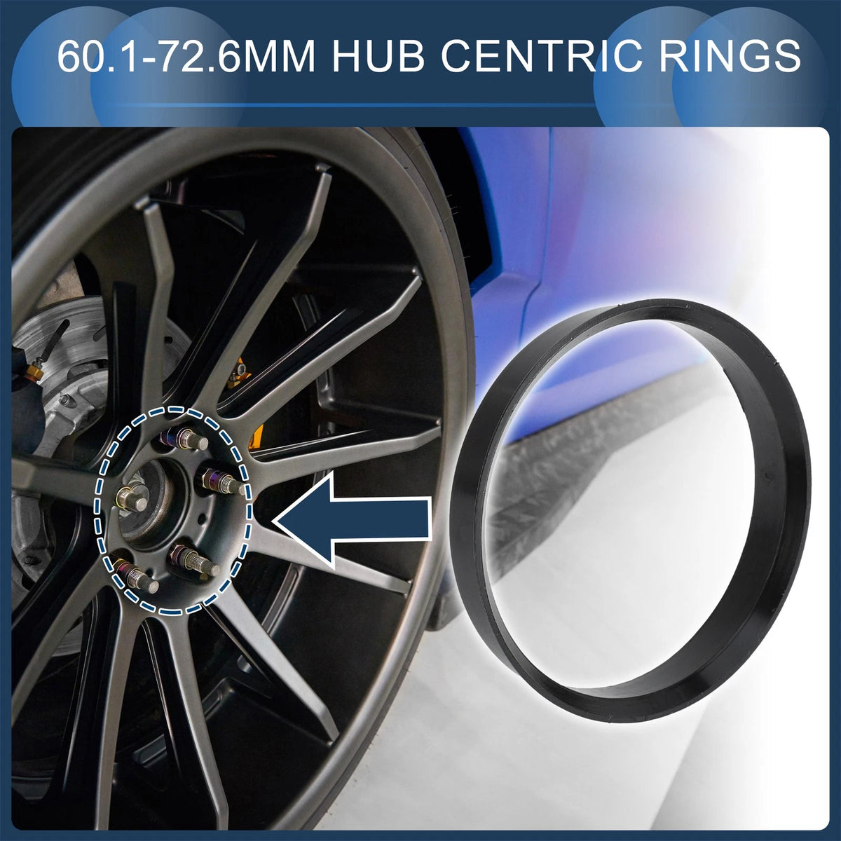 Set of 4 Hub Centric Rings 60.1mm ID 72.6mm OD for Car Wheel