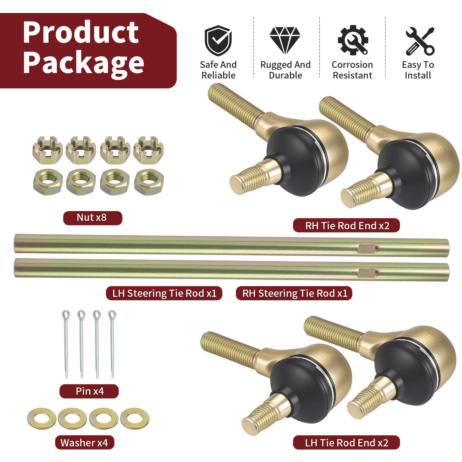 Steering Tie Rod End Kit for Polaris RZR 170 (2009–2021) 0454599 0454600 0454601