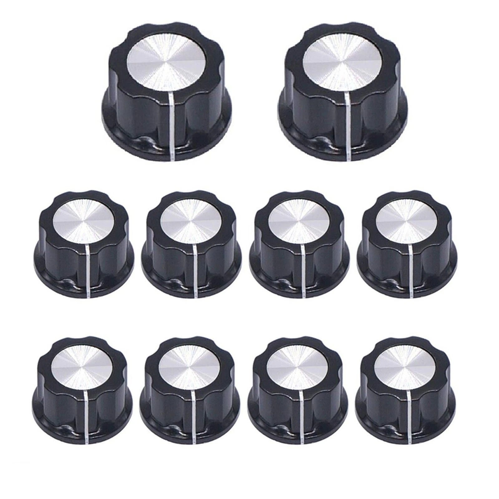 Set of 10 Black A03 Potentiometer Knobs for Electronics