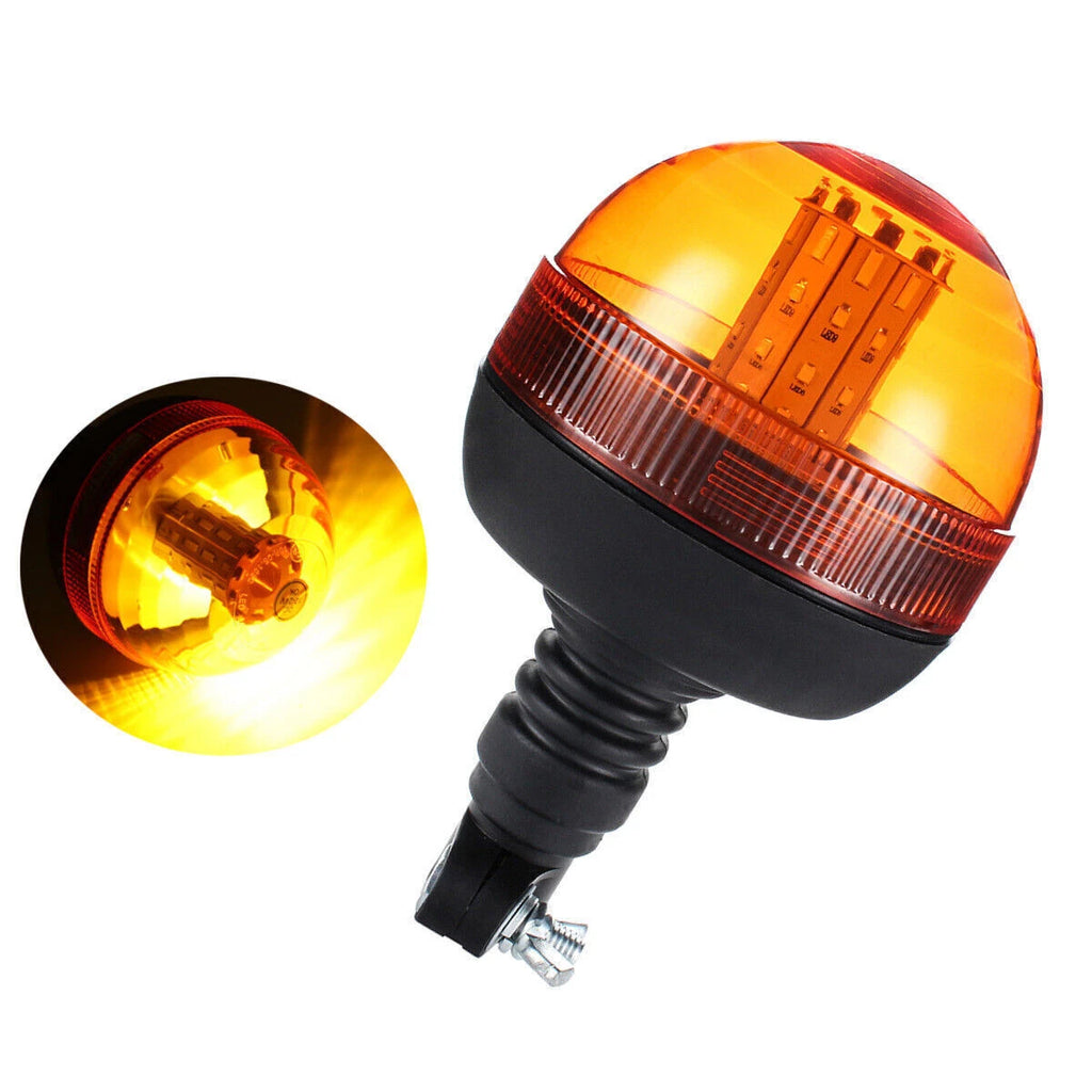 LED Rotating Flashing Amber Beacon for Tractor (Flexible DIN Pole Mount)