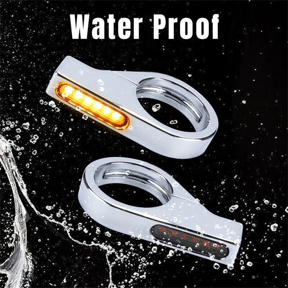 2Pcs LED Turn Signal Light for Motorcycle Fork Mount Clamp (39mm-41mm)