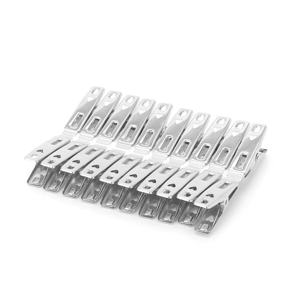 Set of 20 Stainless Steel Spring Loaded Clothes Pegs Laundry Clips
