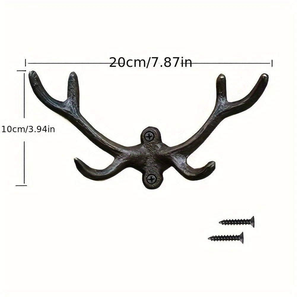 Iron Deer Head Wall Hook for Rustic Decor (20 cm x 10 cm) Black Finish