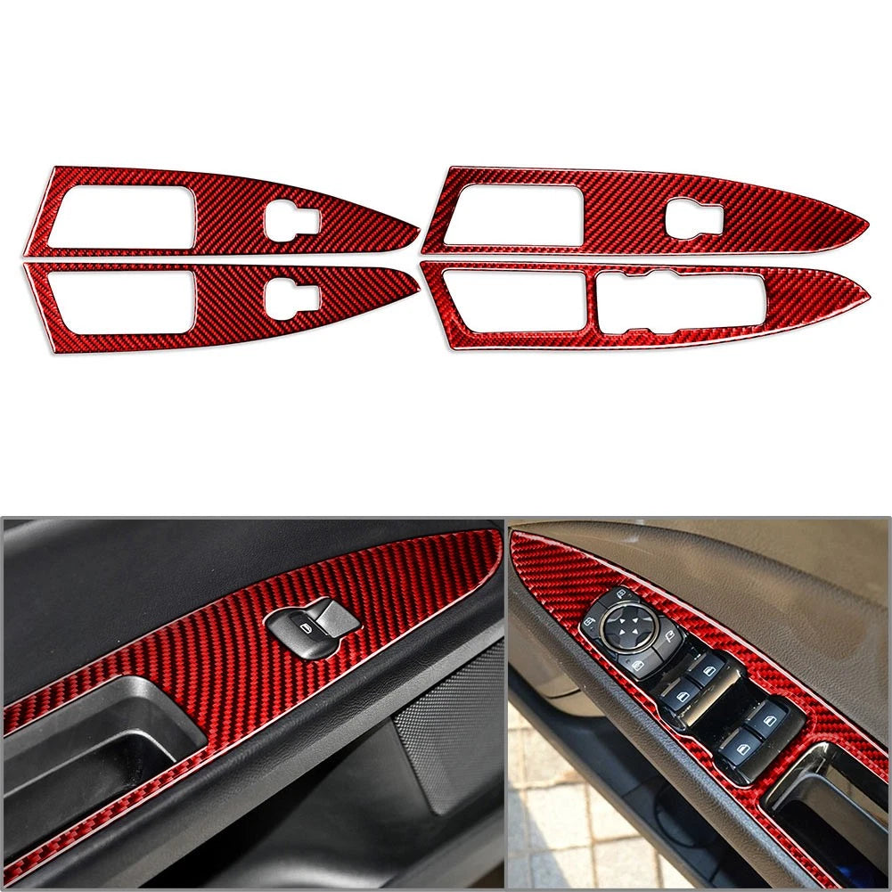 Window Lift Panel Switch Cover Trim for Ford Mondeo (2018–2019) Carbon Fiber Red