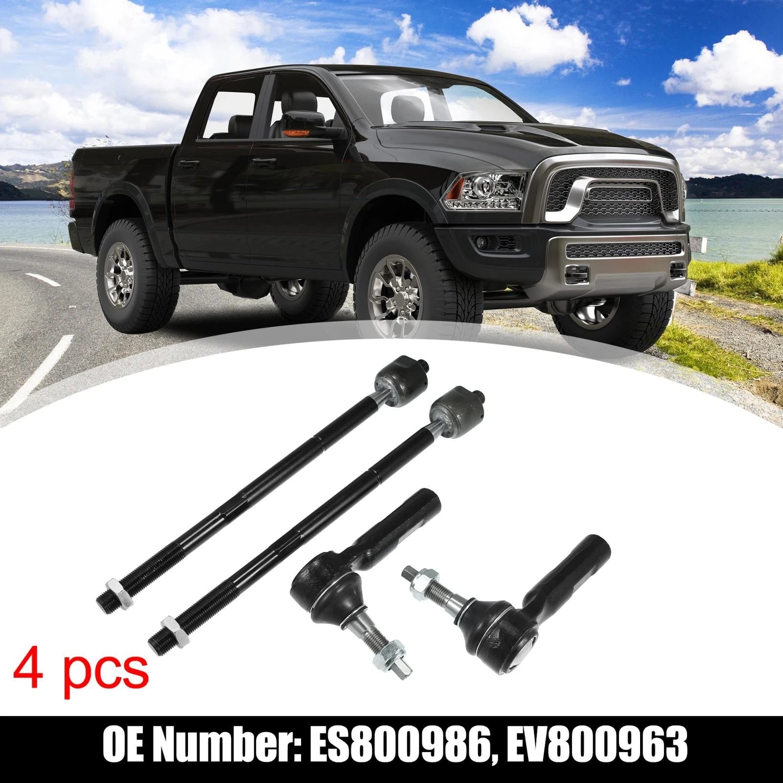 4Pcs Front Inner Outer Tie Rod Replacement for Dodge Challenger Charger (2011–2019)
