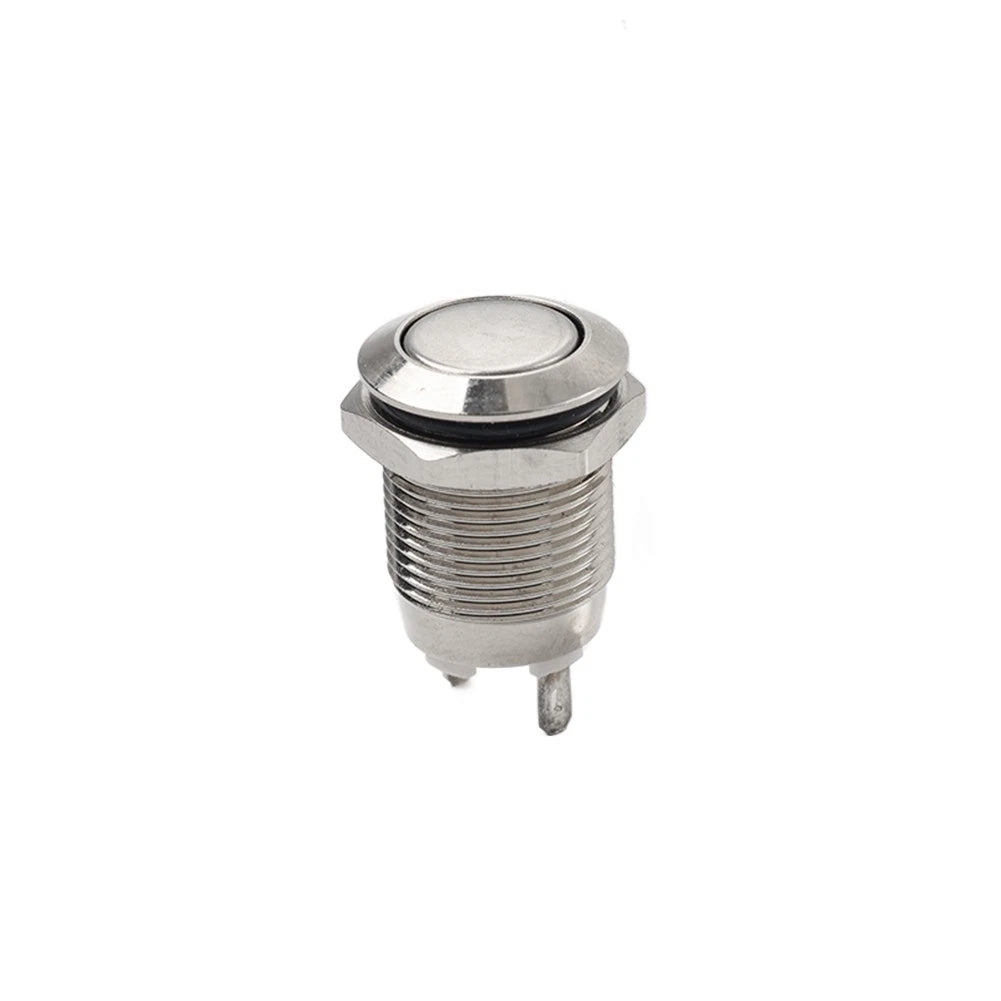 12mm Momentary Flat Metal Push Button Switch for DC12-24V (1NO, 2 Pins)