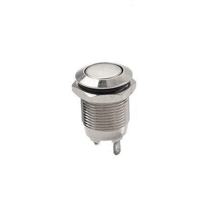 12mm Momentary Flat Metal Push Button Switch for DC12-24V (1NO, 2 Pins)