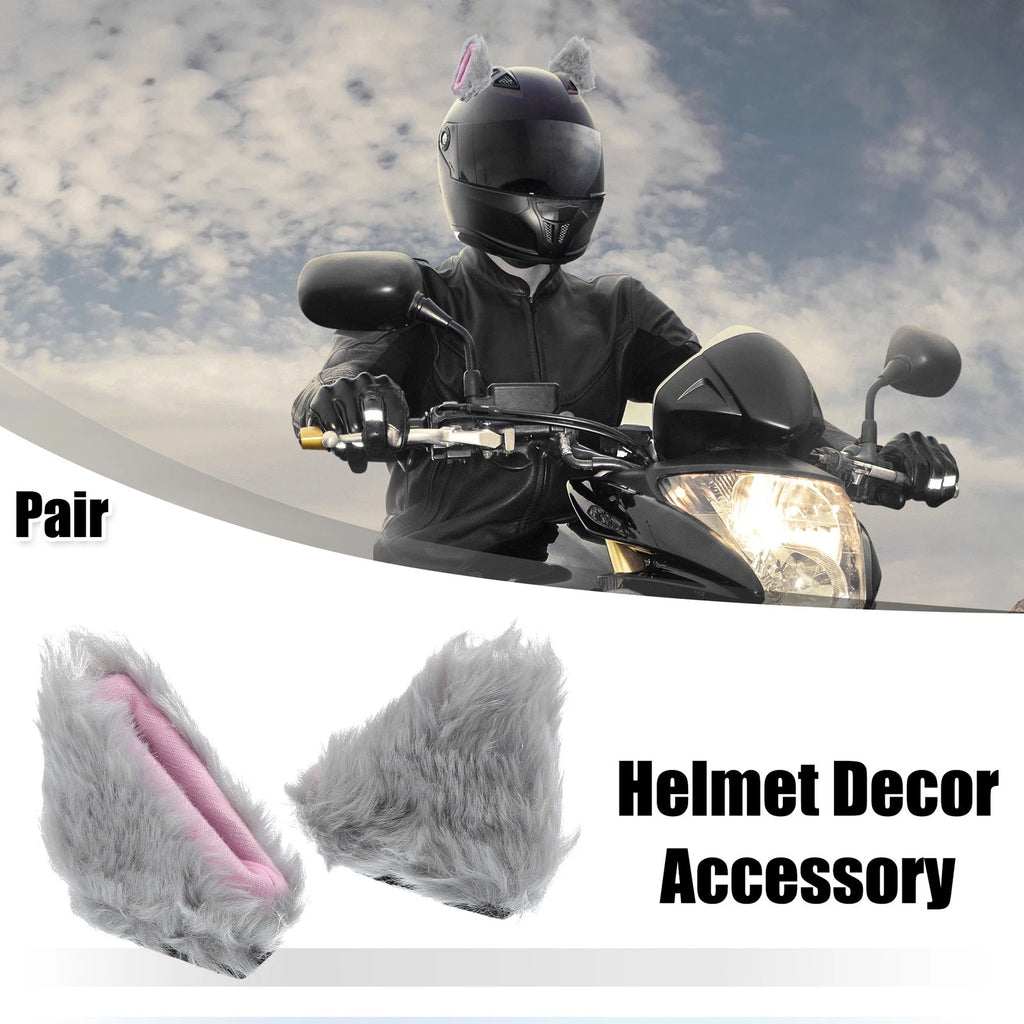 Helmet Decor Plush Cat Ears Pair for Bicycle Motorcycle Helmets (Gray Pink)