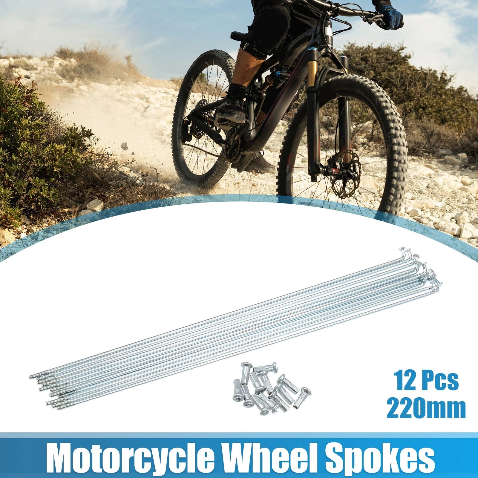 12pcs J Bend Bicycle Spokes 220mm Galvanized with Nipples for 14G Wheelset (—)
