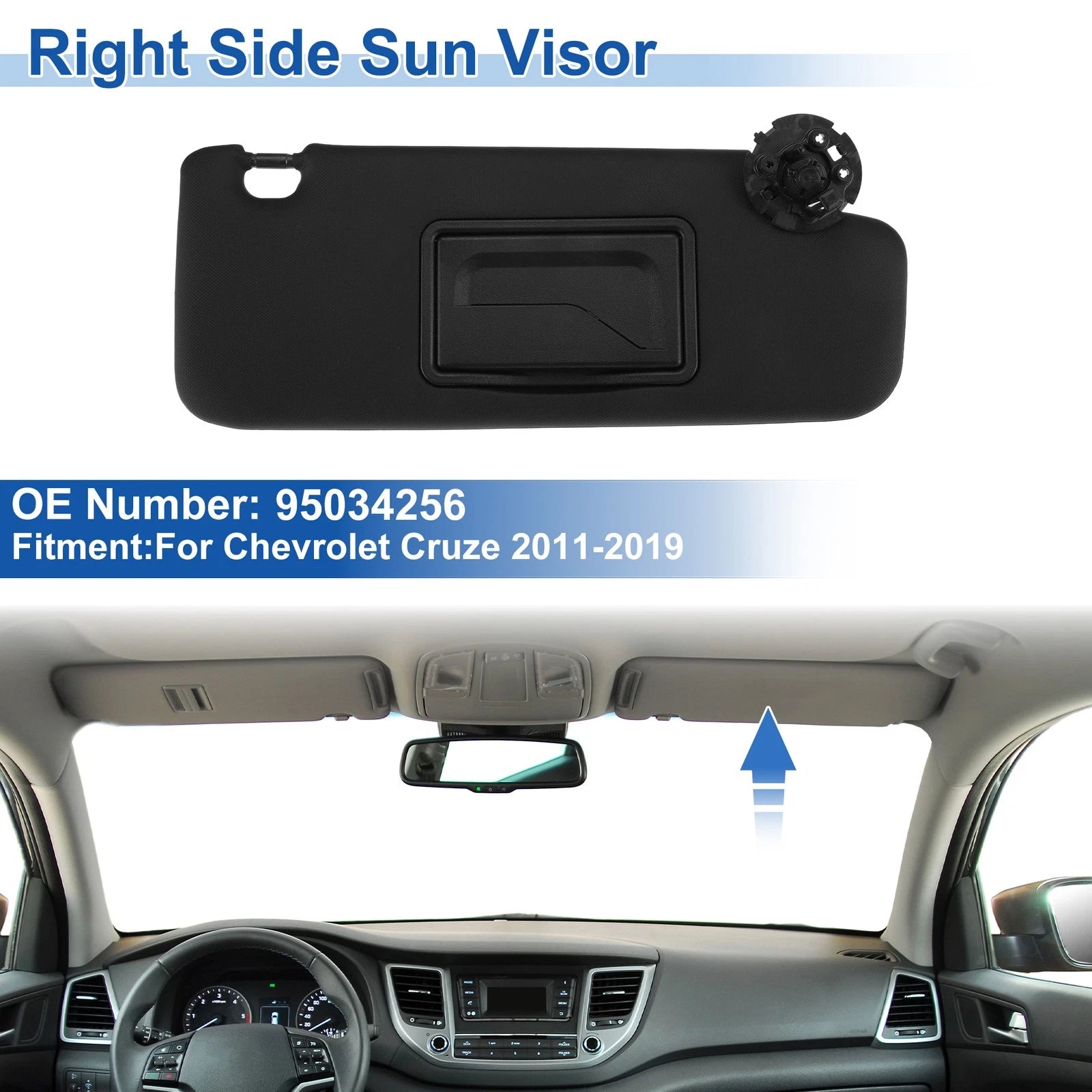 Right Side Sun Visor Replacement for Chevrolet Cruze (2011–2019) Black