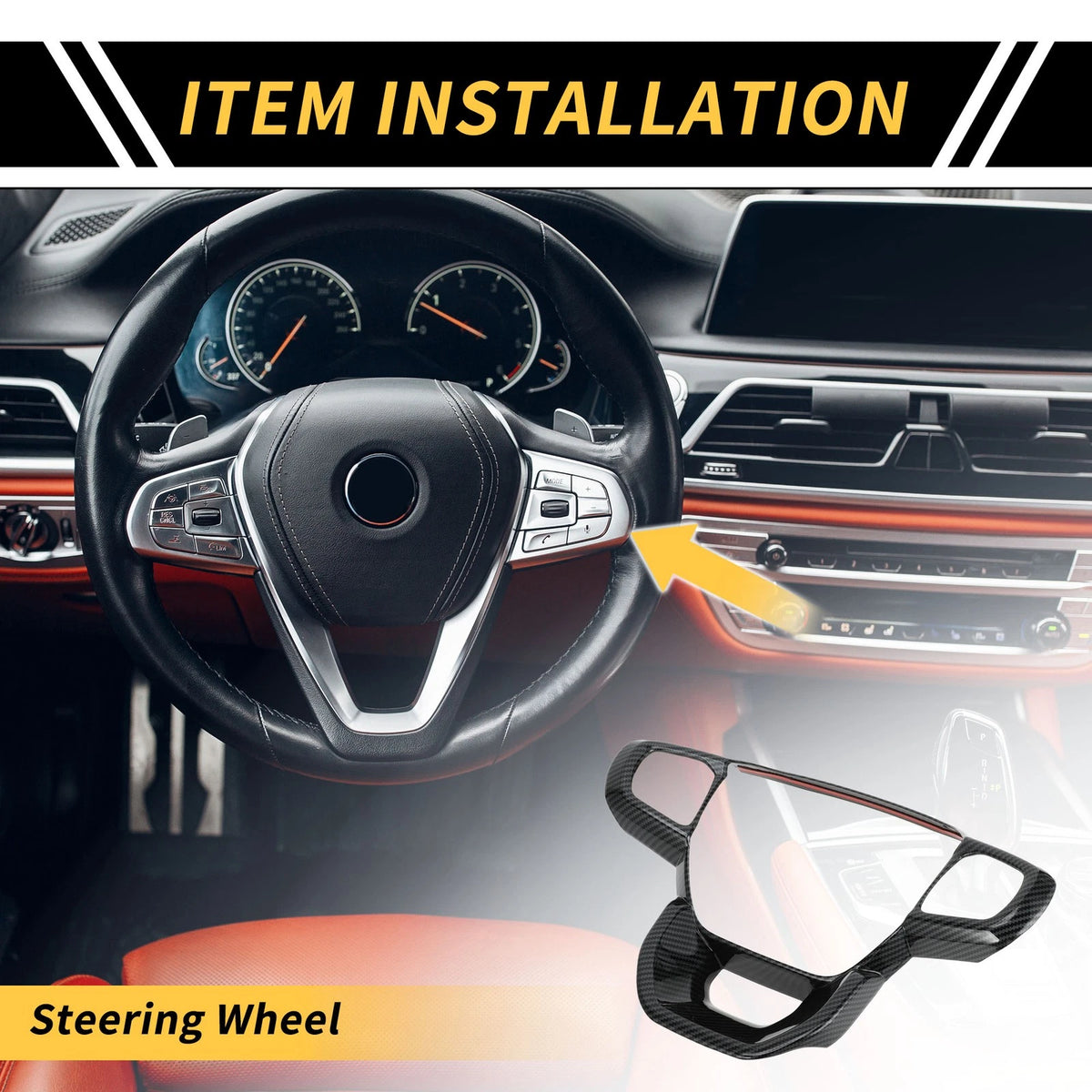 Carbon Fiber Steering Wheel Cover Trim for Ford Ranger (2023–2024)