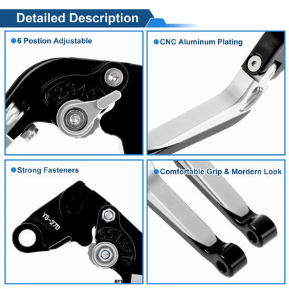 Brake Clutch Levers for Kawasaki ZX10R (2006–2015) Black Silver Tone 1 Pair