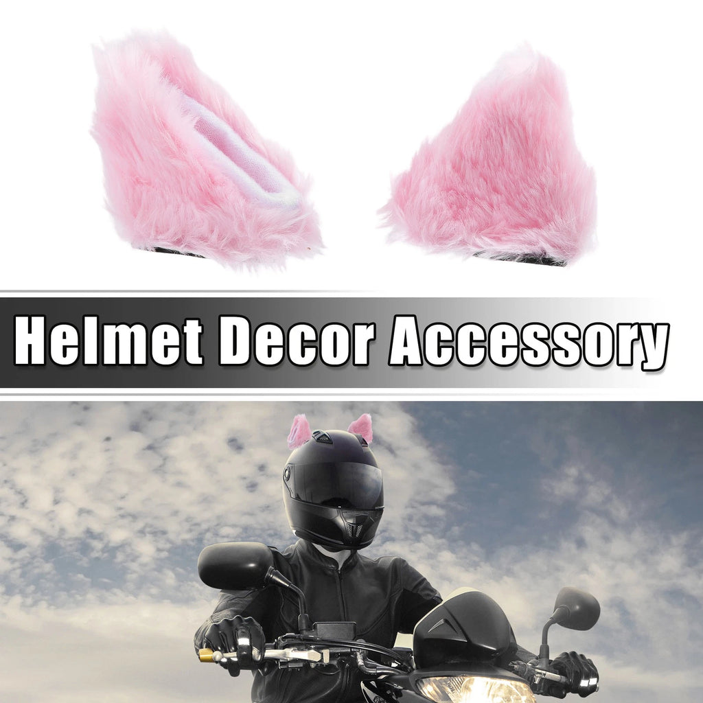 Helmet Decoration Plush Cat Ears Pair for Bicycle Motorcycle (White Pink) (—)