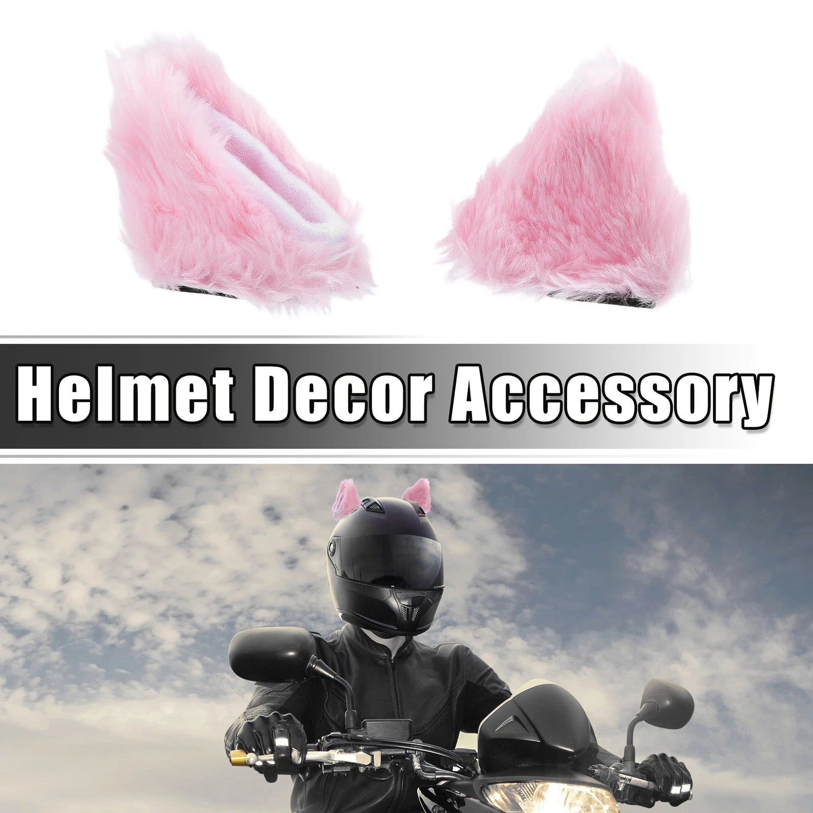 Helmet Decoration Plush Cat Ears Pair for Bicycle Motorcycle (White Pink) (—)