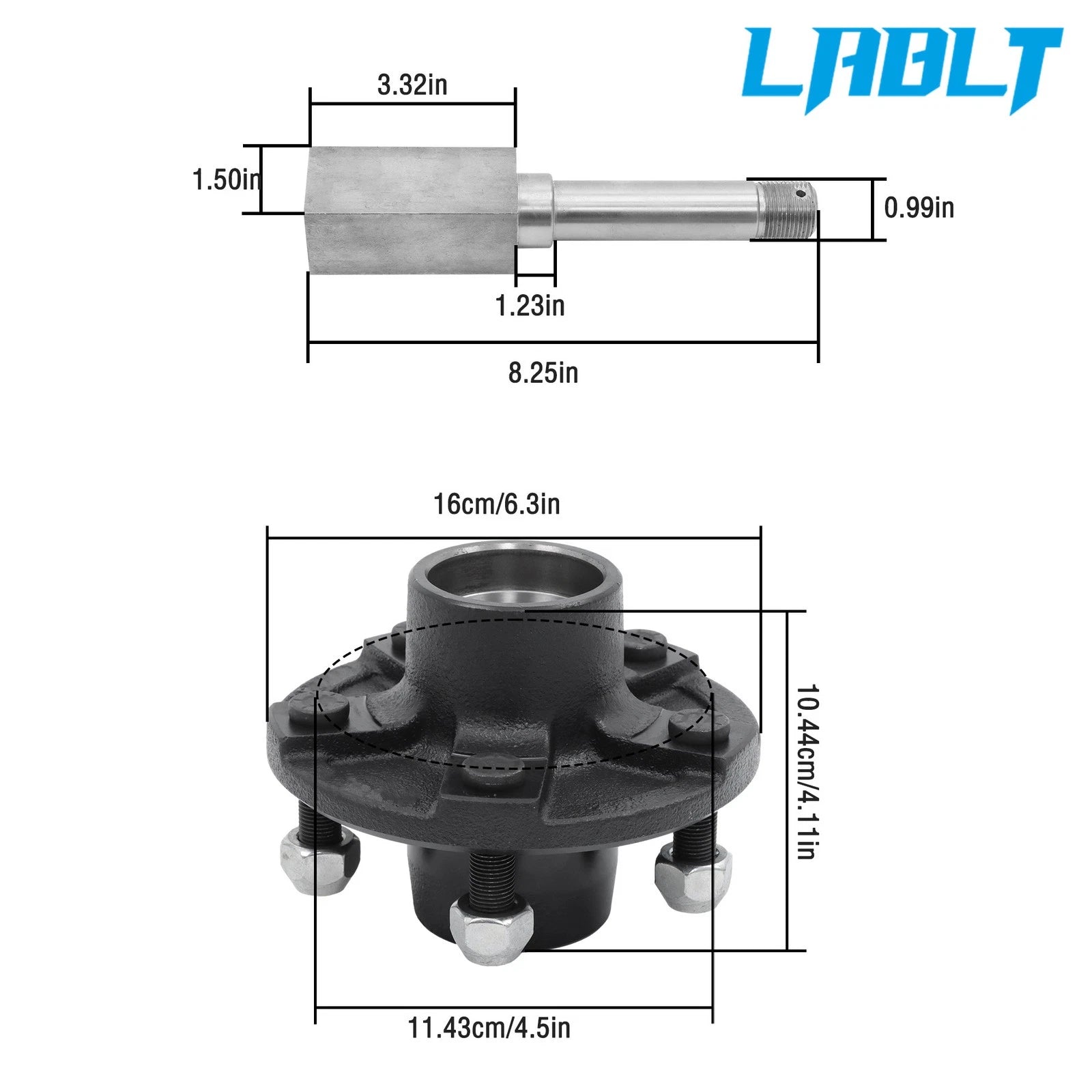 Trailer Hub Assembly for BT16 Spindle (5 Bolt, 4.5")