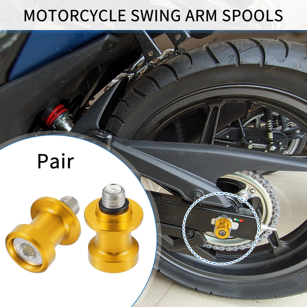 Motorcycle Swingarm Spools 10mm CNC for Gold Tone Stand Pair (2000–2026)