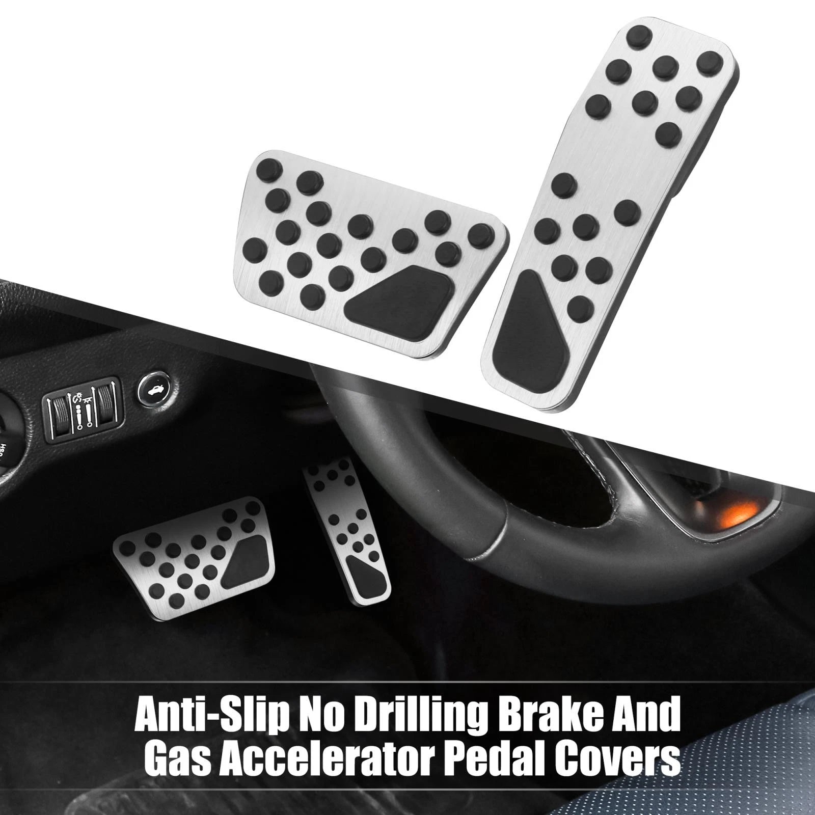 Brake and Gas Accelerator Pedal Covers Kit for Dodge Chrysler Silver Tone