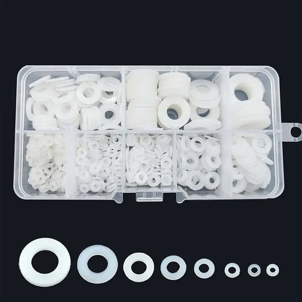 500pcs Nylon Washers Set 8 Sizes in Organizer Box