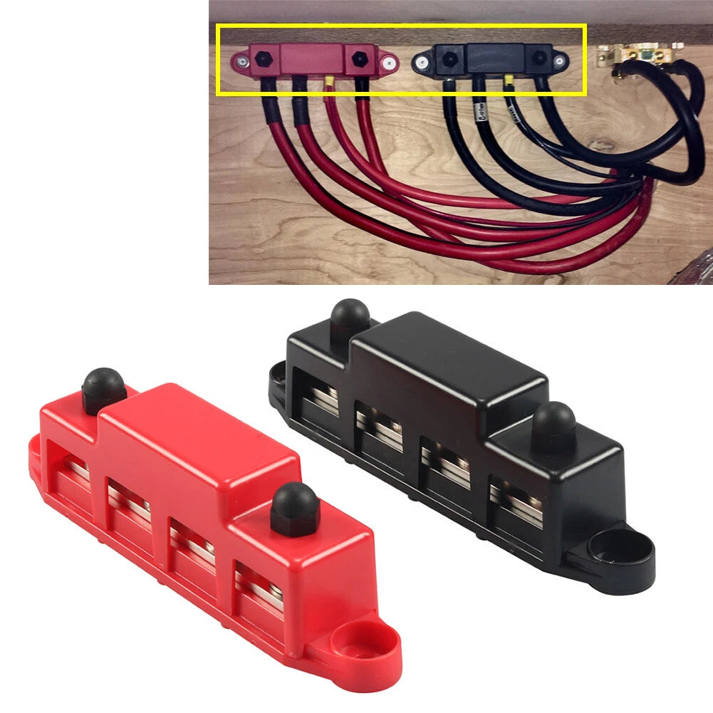 Pair 3/8" 4 Stud Bus Bar Terminal Power Distribution Block for Boat RV Truck