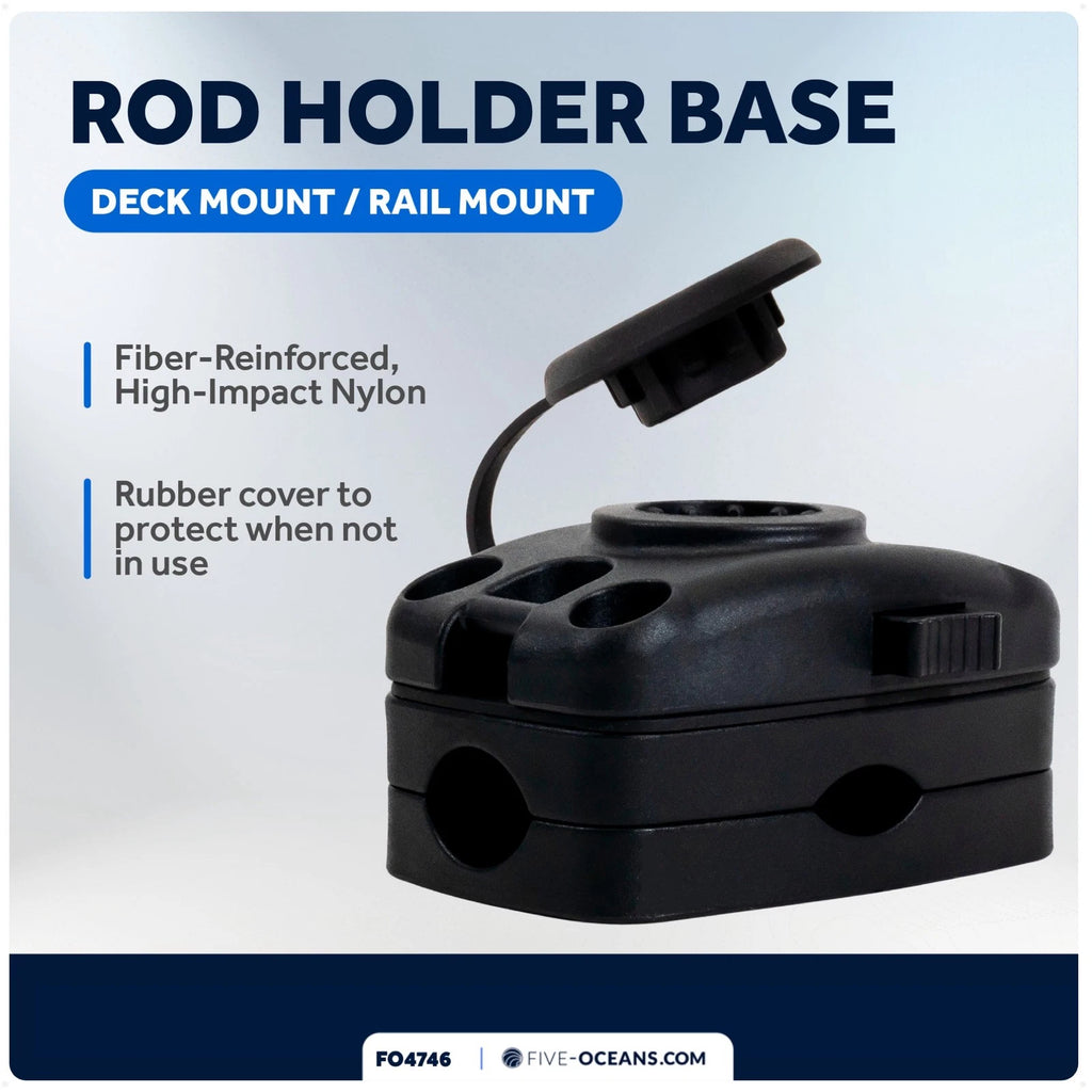 Fishing Rod Holder Rail Mount Base for Kayak (Spring Locking, Black)