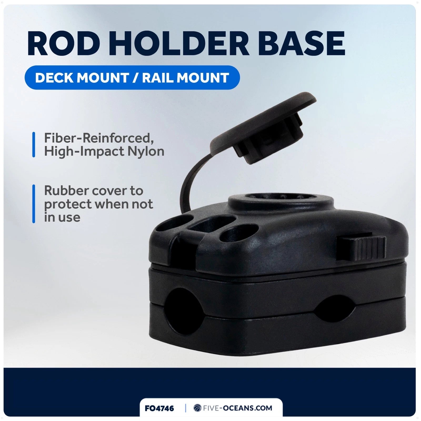 Fishing Rod Holder Rail Mount Base for Kayak (Spring Locking, Black)
