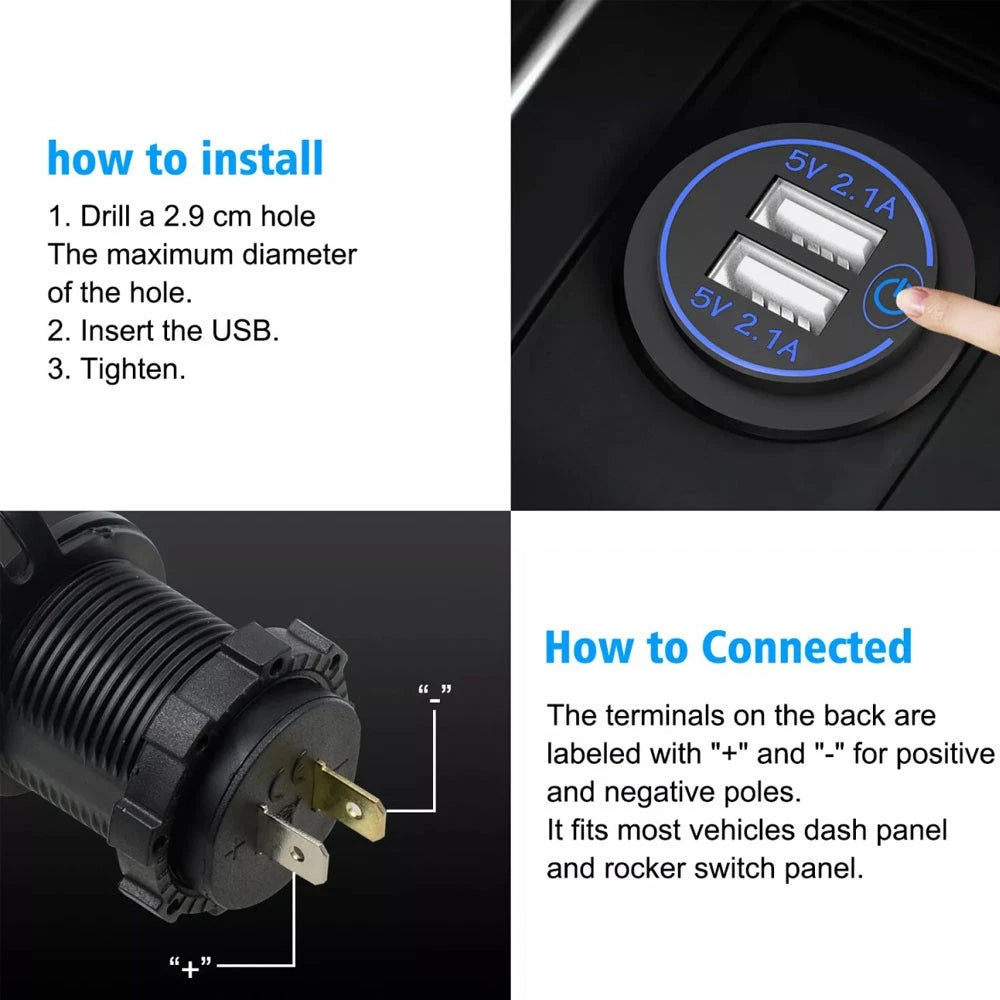 Cigarette Lighter Socket USB Charger Power Adapter for Car (Waterproof)